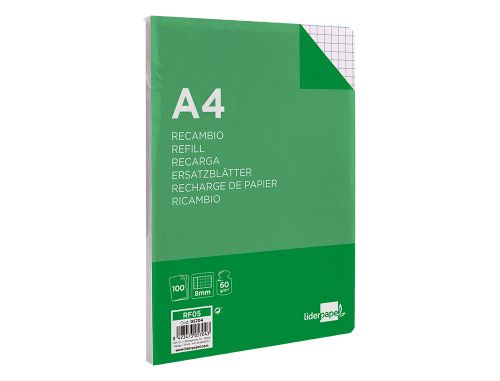 Recarga liderpapel a4 com 100 folhas 60gr qudricula de 8 mm com margem 4 furos , Liderpapel , 5704 , 8423473057043